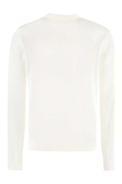 Versace La Greca Semi-sheer Knit Sweater In Ivory
