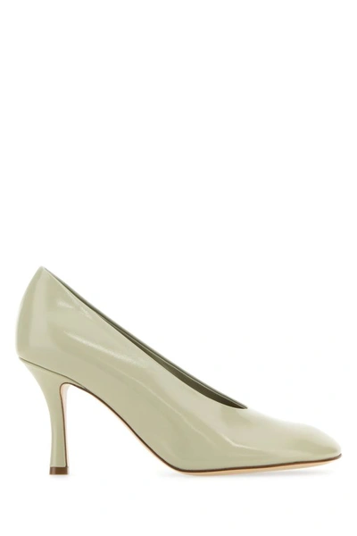 Shop Burberry Woman Dove Grey Leather Baby Pumps In Gray