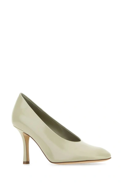 Shop Burberry Woman Dove Grey Leather Baby Pumps In Gray