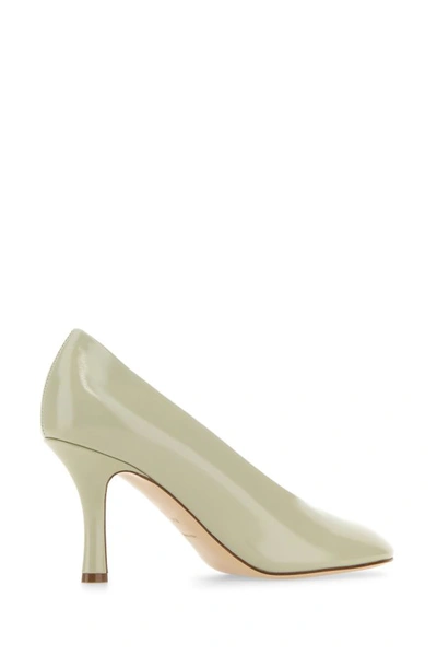 Shop Burberry Woman Dove Grey Leather Baby Pumps In Gray
