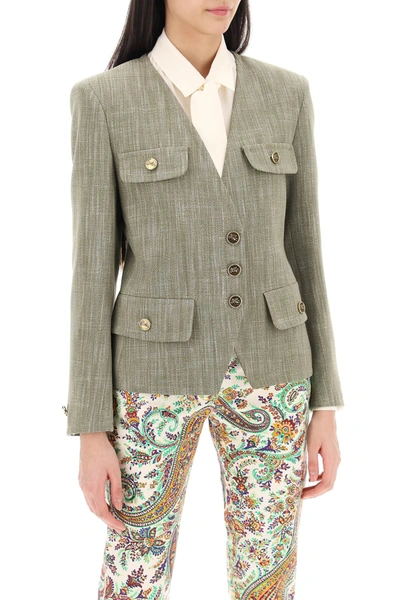 Shop Etro Fitted Jacket With Padded Shoulders Women In Green