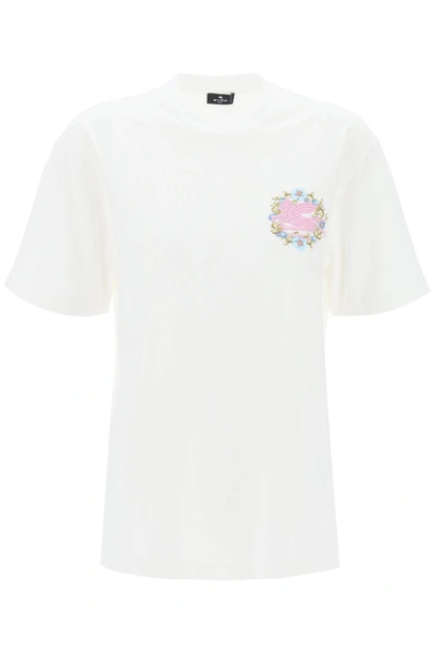 Shop Etro Floral Pegasus Embroidered T-shirt Women In White