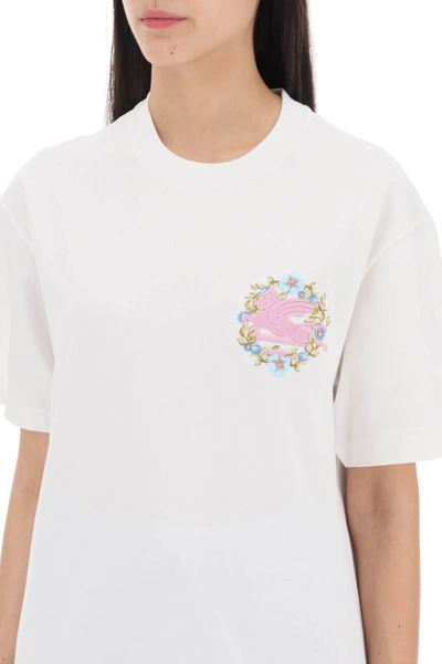 Shop Etro Floral Pegasus Embroidered T-shirt Women In White