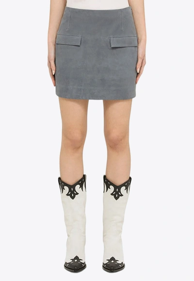 Loulou Studio Blue Suede Mini Skirt In Blue