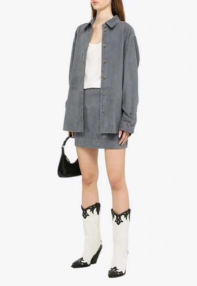 Loulou Studio Blue Suede Mini Skirt In Blue
