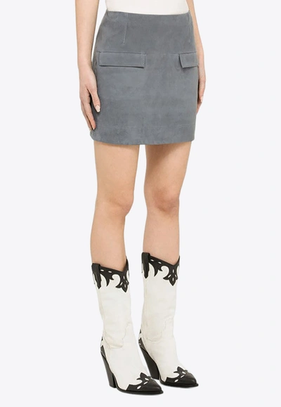 Loulou Studio Blue Suede Mini Skirt In Blue