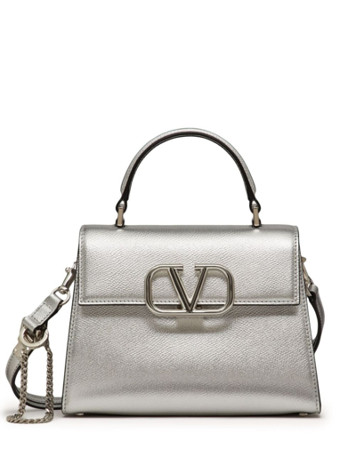 Shop Valentino Silver Vsling Leather Tote Bag
