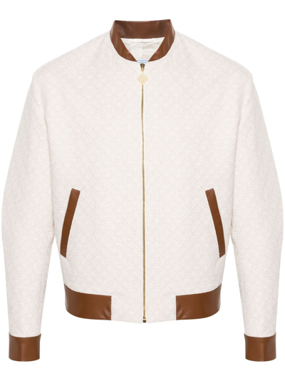 Shop Casablanca Neutral Monogram Jacquard Souvenir Jacket - Men's - Metallic Fibre/polyamide/cotton/lamb Skin In Neutrals