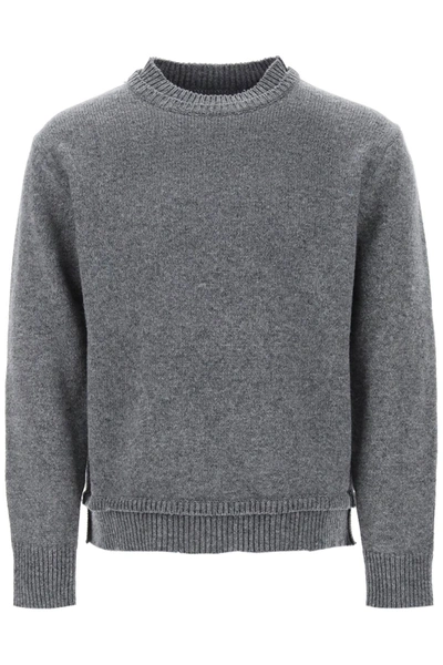 Shop Maison Margiela Crew Neck Sweater With Elbow Patches Men In Gray