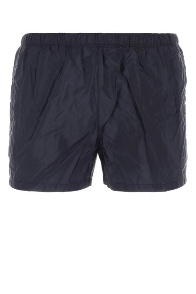Shop Prada Man Navy Blue Recycled Nylon Swimming Shorts