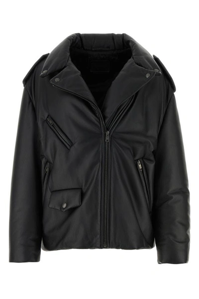 Shop Prada Woman Black Nappa Leather Padded Jacket