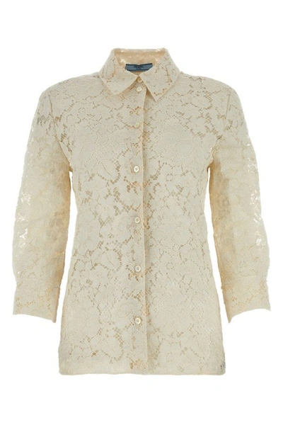 Prada Camicia In Pizzo Avorio Donna In White