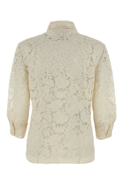 Shop Prada Woman Ivory Lace Shirt In White