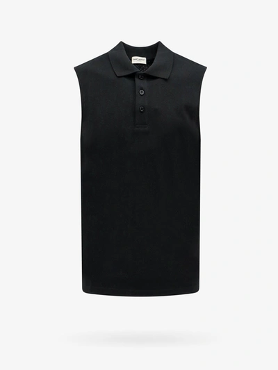 Shop Saint Laurent Man Polo Shirt Man Black Polo Shirts