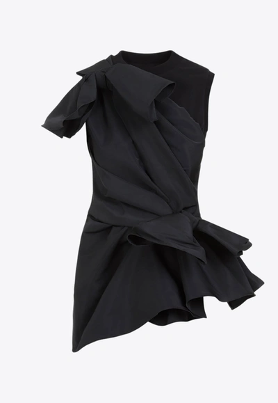 Shop Alexander Mcqueen Asymmetric Drape Bow Top In Black