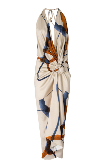 Shop Silvia Tcherassi Guadalupe Gathered Satin Midi Dress In Tan