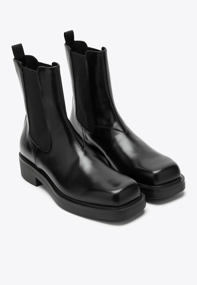 Shop Prada Beatles Ankle Leather Boots In Black