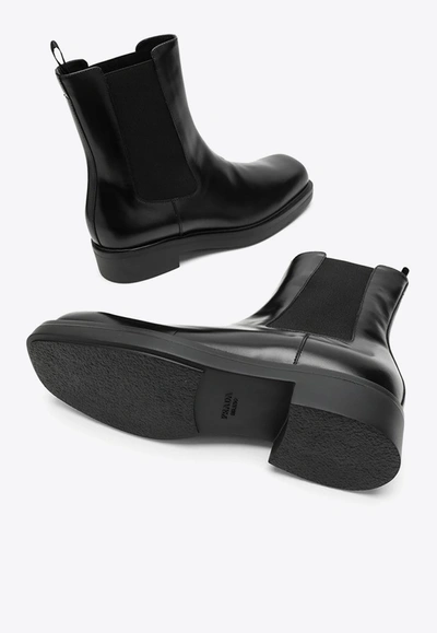 Shop Prada Beatles Ankle Leather Boots In Black