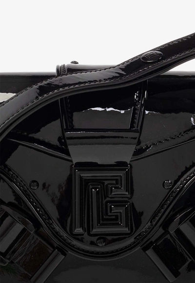 Shop Balmain Blaze Patent Leather Shoulder Bag In Black
