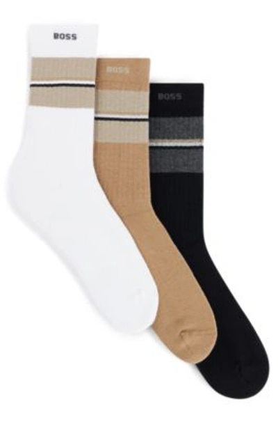 Shop Hugo Boss Three-pack Of Socks With Stripes And Branding In Patterned