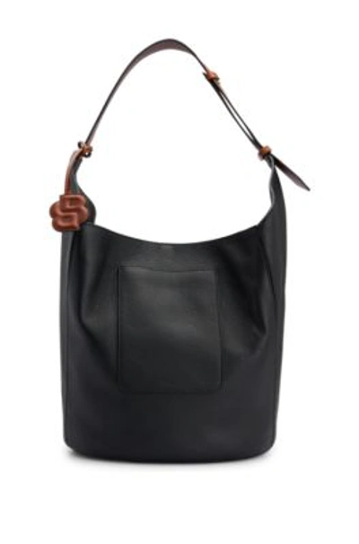 Shop Hugo Boss Grained-leather Bucket Bag With Detachable Pouch In Black