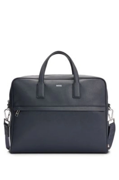 Shop Hugo Boss Structured Document Case With Logo Lettering In Dark Blue