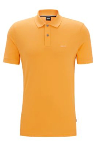 Shop Hugo Boss Cotton Polo Shirt With Embroidered Logo In Orange