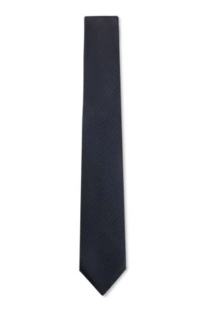 Shop Hugo Boss Silk Tie In Structured Jacquard In Dark Blue