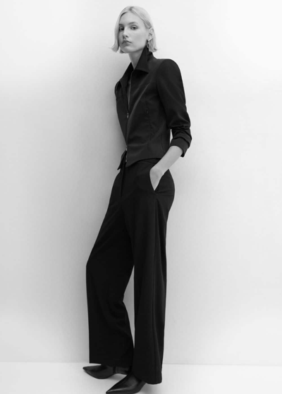 Shop Mango Low-waist Wideleg Trousers Black In Noir