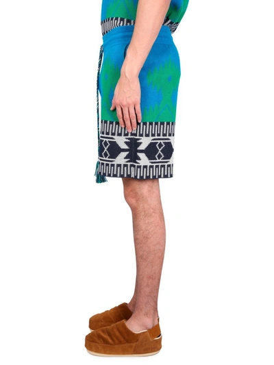 Shop Alanui Blue Multicolour Cotton Blend Shorts In Blue Forest/gre