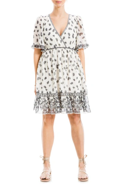 Shop Max Studio Floral Short Sleeve Dress In Ivory/ Black Lacey Daisy