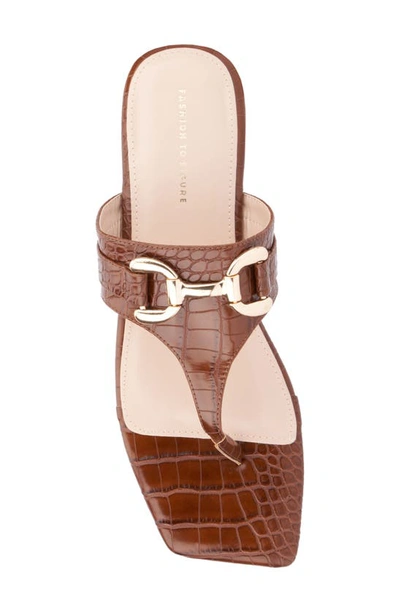 Fashion To Figure Saralyn Croc Embossed Sandal In Brown Croco