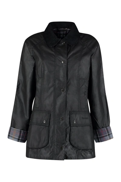 Shop Barbour Beadnell Coated Cotton Jacket In Black