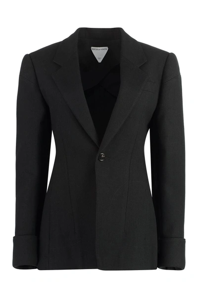 Shop Bottega Veneta Cotton Blend Single-breast Jacket In Black