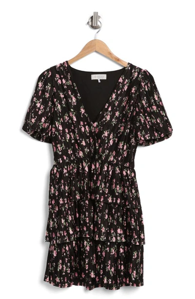 Shop Wayf Floral Tiered Minidress In Black Roses