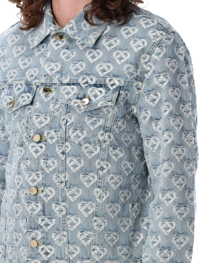 Shop Casablanca Jacquard Denim Jacket In Washed Indigo