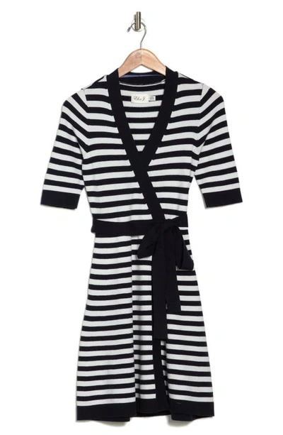 Shop Eliza J Stripe Knit Wrap Dress In Navy Ivory
