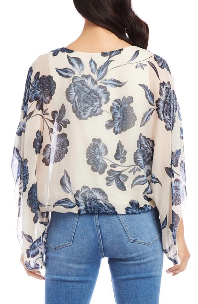 Karen Kane Floral Blouson Scarf Top In Floral Print/ White