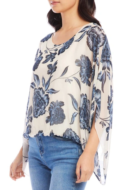 Karen Kane Floral Blouson Scarf Top In Floral Print/ White