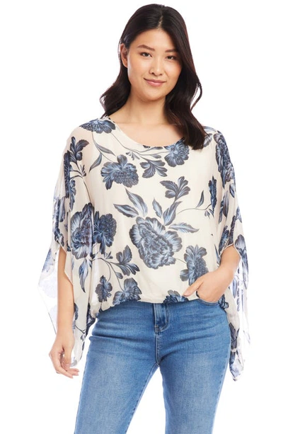 Karen Kane Floral Blouson Scarf Top In Floral Print/ White