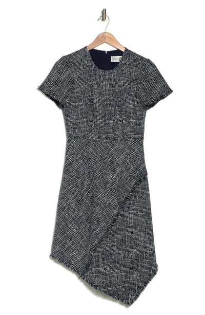Shop Eliza J Asymmetric Tweed Fit & Flare Dress In Navy