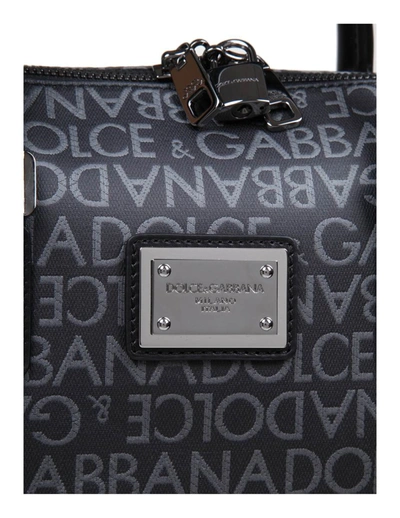Shop Dolce & Gabbana Borsa A Mano In Tessuto Spalmato In Black / Grey