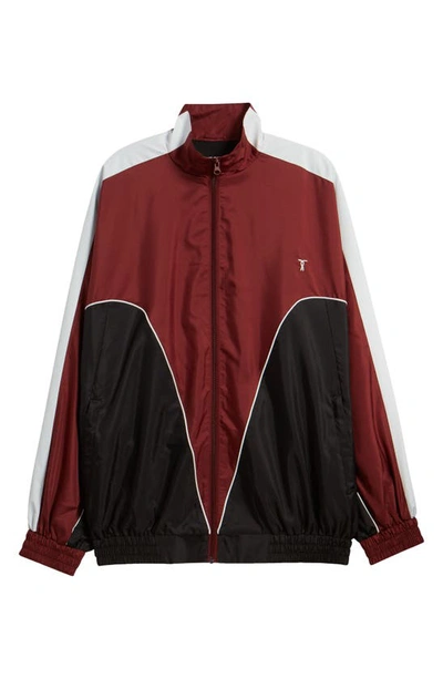 Shop Topshop Colorblock Zip-up Track Jacket In Burgundy