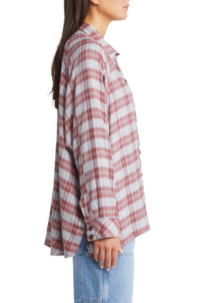 Shop Bdg Urban Outfitters Brendon Plaid High-low Flannel Button-up Shirt In Burgundy