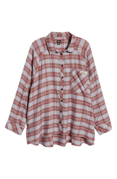 Shop Bdg Urban Outfitters Brendon Plaid High-low Flannel Button-up Shirt In Burgundy