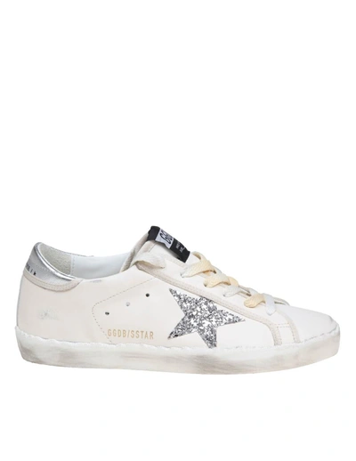 Shop Golden Goose Leather Sneakers In White/silver