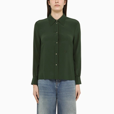 Shop Gucci Faded Green Silk Shirt
