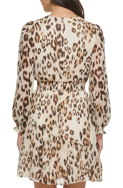 Dkny Womens Chiffon Fit & Flare Dress In Elegant Beige Multi