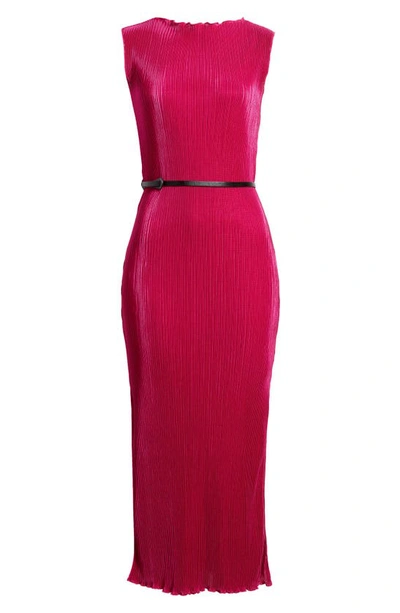 Shop Melloday Belted Plissé Maxi Dress In Raspberry