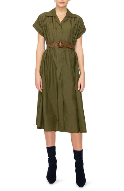 Shop Melloday Belted Midi Shirtdress In Olive